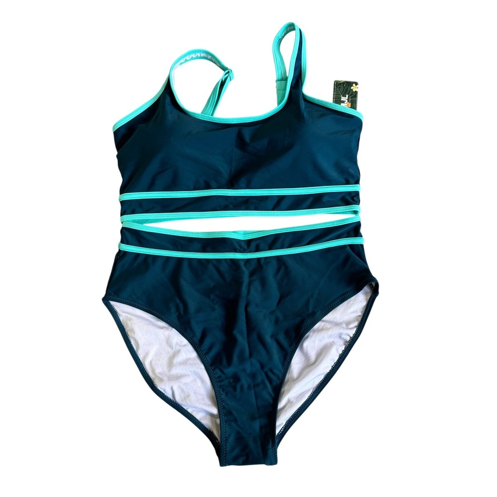 BMJL High Waist Cutout Teal Trim Swimsuit Women's L New with Tags